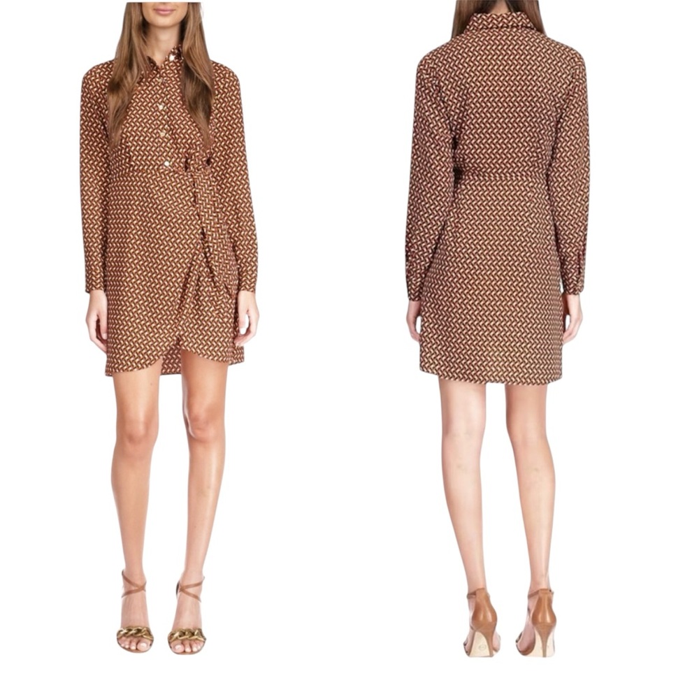 Michael Michael Kors Geo-Print Button-Down Wrap-Front Dress Size Medium